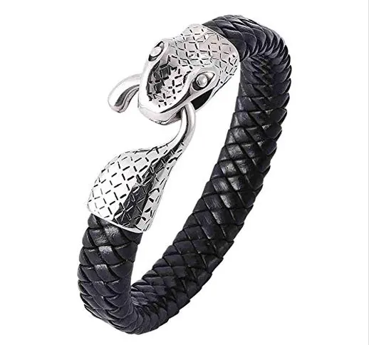 JYHW New Charm Men Braided Leather Bracelet Male Jewelry Stainless Steel Snake Shape Brace...
