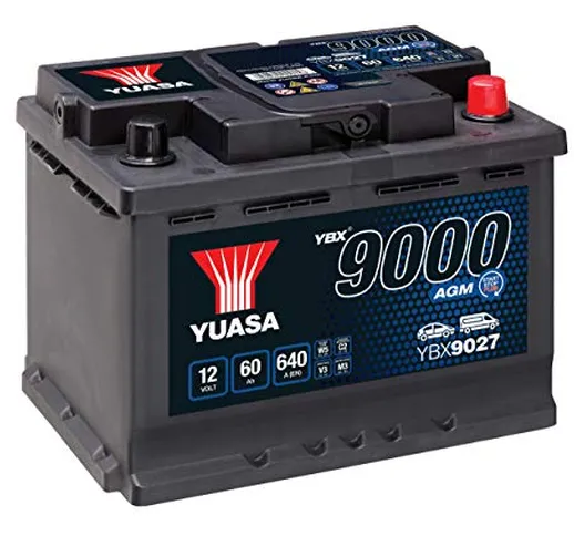 Yuasa YBX9027 AGM Start Stop batteria Plus, 12 V, 680 Ah/60 A