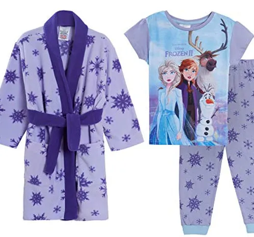 Disney Girls Frozen - Pigiama da notte con 2 accappatoio, set coordinato per bambini Elsa...