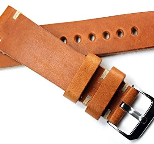 RIOS 1931 - Cinturino per orologio da uomo, in pelle, stile vintage, 22 mm, marrone chiaro