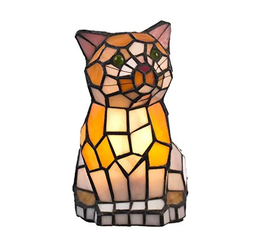 Lampada in stile Tiffany Tiff101, lampada a forma di gatto, lampada decorativa, lampada in...