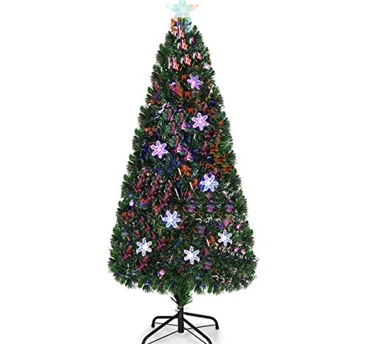 COSTWAY Albero di Natale Albero di Abete Artificiale con Luci LED, con Stelle Luminosi e F...