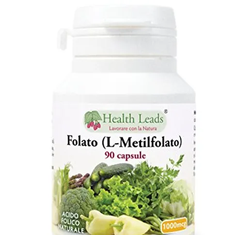 Folato (L-metilfolato) 1000μg x 90 capsule, 5-MTHF Forma attiva di acido folico/vitamina B...