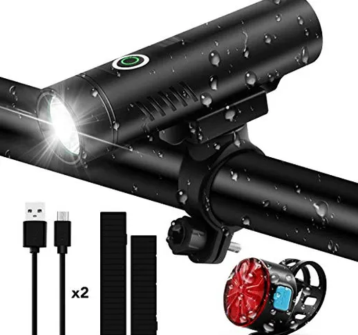 VILIMO Luce per Bicicletta LED Ricaricabili USB, BX1 Fanalini Anteriori e Posteriori per B...