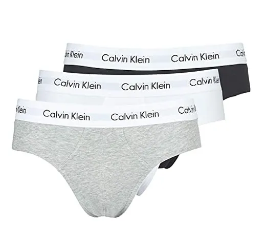 Calvin Klein Slip Hipster Uomo Confezione da 3 Cotone Elasticizzato, Multicolore (Black/Wh...