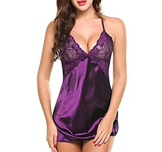 YUPENG Camicia da Notte in Raso da Donna Vestaglia Babydoll Lingerie in Pizzo Lingerie Sex...