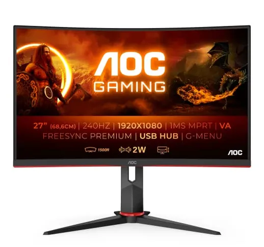 AOC Gaming C27G2ZU - Monitor curvo FHD da 27", 240 Hz, 0,5 ms, FreeSync Premium (1920 x 10...