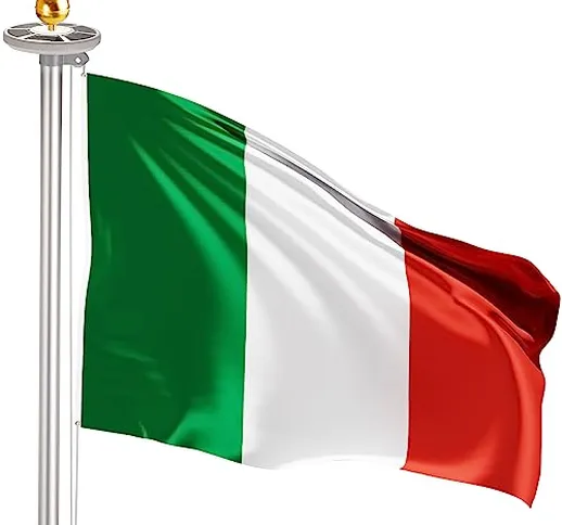 Brubaker Asta per Bandiera in Alluminio da 6 m con Bandiera Italia, Luce Solare e Punta a...