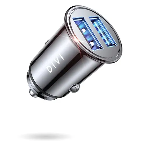 Caricatore Auto, DIVI Mini Metallo 24W/4.8A Caricabatterie Auto USB Ricarica Rapida a Dopp...