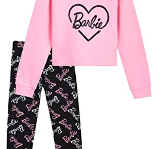 Barbie Felpe Ragazza, Abbigliamento Bambina in Cotone con Felpa con Cappuccio E Leggins, 4...