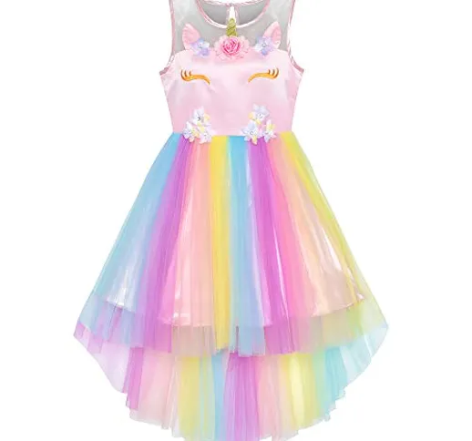 Sunny Fashion Vestito Bambina Fiore Unicorno Arcobaleno di Halloween Festa 8 Anni