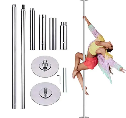 COSTWAY Palo Pole Dance Professionale Palo da Ballo di 45mm in Acciaio Inox, Statico e Gir...