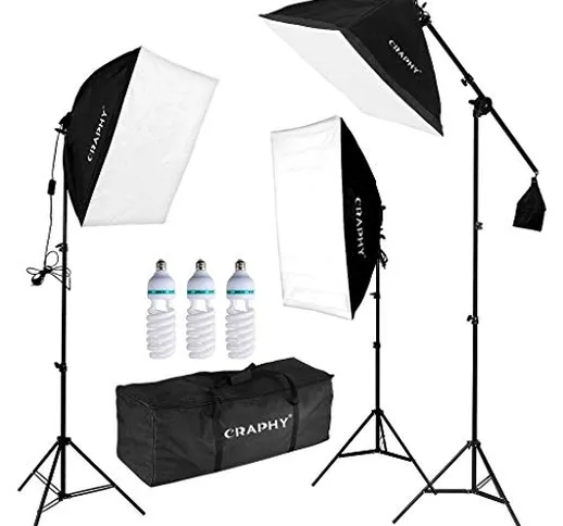 Softbox Kit di Illuminazione 50 x 70cm, Luci da Studio Fotografico con 3 Lampadine E27 135...