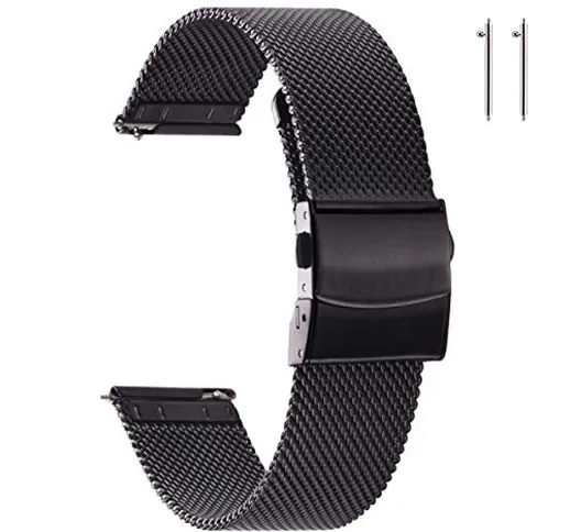 EACHE Cinturini per orologio in maglia di acciaio inossidabile nero da 22 mm per uomo Cint...