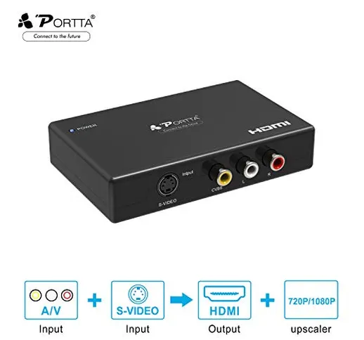 Convertitore RCA a HDMI, Portta Convertitore S-video a HDMI - Upscaler AV o CVBS Composito...