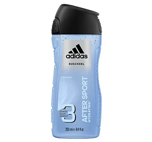 Adidas, After Sport Gel Doccia Bagnoschiuma 3 in 1 per Corpo, Capelli e Viso, 250 ml