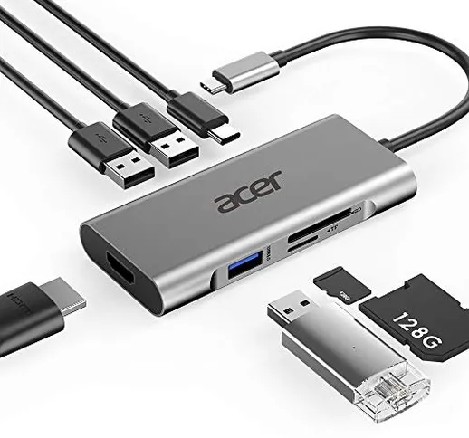 Acer 7-in-1 Dongle Adattatore USB Type-C a 1x HDMI, 3X USB 3.0, SD&TF Lettore di schede Es...