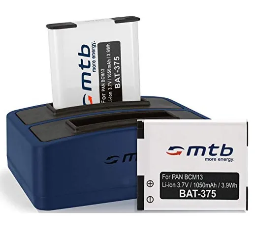 2 Batterie + Caricabatteria doppio (USB) per DMW-BCM13 /Panasonic Lumix DMC-FT5, TS6, TZ37...