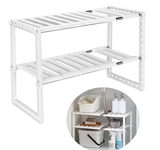 Qisiewell Scaffale Sotto Lavello Stoviglie Lavandino Cucina per Cucina Bagno Sotto Regolab...