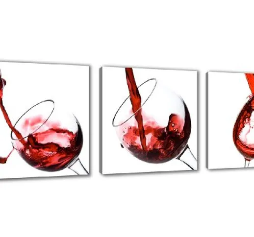Visario 4219 - Quadro su tela per cucina, motivo Bicchiere di vino, 150 x 50 cm, 3 pezzi