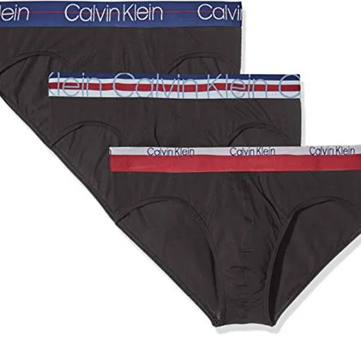 Calvin Klein Hip Brief 3pk Boxer Uomo, Confezione da 3, Nero (B -NAVY SEAL /RASP JAM /WHIT...