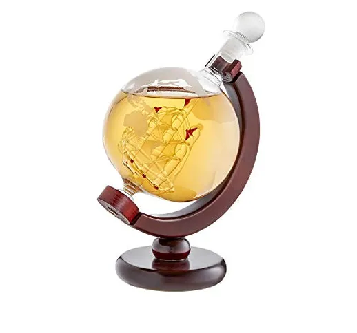 AMAVEL Caraffa Whisky a Mappamondo, Decanter con Tappo Ermetico, Bottiglia in Vetro con In...