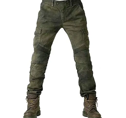 ALPHA RIDER Jeans da Moto Uomo con Protezioni Pantaloni da Ciclismo Verde Militare S