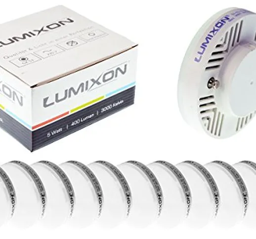 LUMIXON - 10 luci a LED GX53 bianche calde da 5 Watt, 400 Lumen, 3000 K, antitremolio, di...