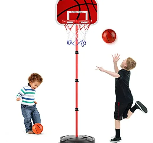 URBZUE Canestro Basket Bambini Esterno 150 cm, Altezza Regolabile Posteriorecon Canestro B...