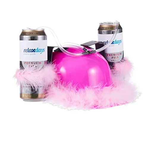 Relaxdays Cappello Porta Bibite Fucsia, Elmetto con Cannuccia, 2 Lattine di Birra, per Fes...