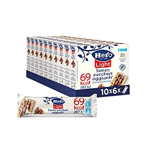 Hero Light barrette ai cereali e cioccolato, 10 confezioni da 6 barrette X 20 gr, senza ol...