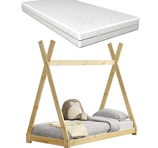 [neu.haus] Letto per Bambini con Materasso a Schiuma Fredda 80 x 160 cm Fodera Rimovibile...