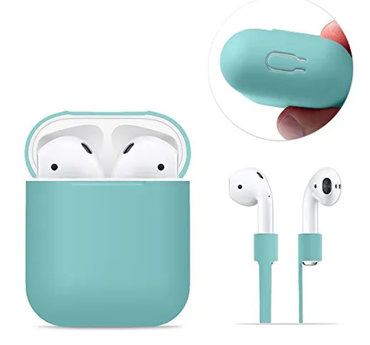 AirPods Case Protective, FRTMA Silicone Skin Case with Sport Strap for Apple AirPods (Ice...