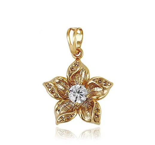 Xuping, ciondolo a forma di fiore con zirconia cubica rotonda placcata in oro 14 K, con ca...