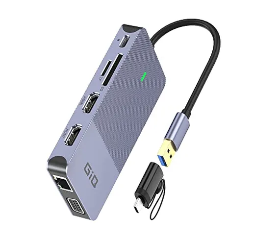 USB Docking Station Giq USB C Hub USB 3.0 to Dual HDMI VGA Adapter Triple Display USB C La...