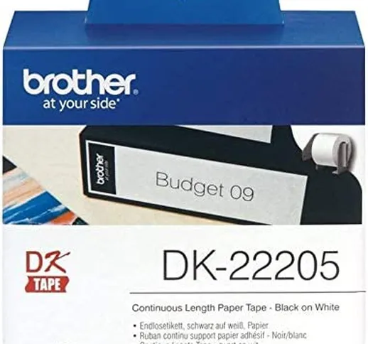 Brother DK-22205 - Rotolo di carta a lunghezza continua, nero su bianco, etichetta singola...