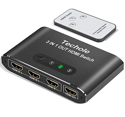 HDMI Switch, Techole Alluminio Splitter HDMI 3 In 1 Uscita con Telecomando, Interruttore H...