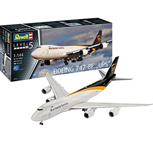 Revell-Modellino da Costruire Boeing 747-8F ups in Scala 1:144, Livello 5, Multicolore, RV...