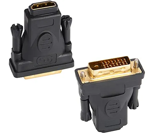 J&D Adattatore da HDMI a DVI, 2 Packs Placcato Oro DVI (DVI-D) Maschio su HDMI Femmina Ada...