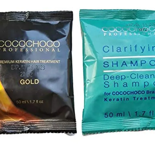 Cocochoco Gold - Kit per trattamento capelli alla cheratina brasiliana, 50 ml, trattamento...