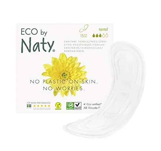 Eco By Naty, Assorbenti igienici, Normale, confezione da 15 assorbenti. Realizzati con fib...