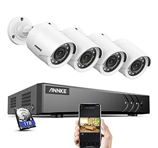 ANNKE 1080p Kit di Sorveglianza Cablato CCTV 8CH 5MP Lite H.265+ DVR con 1TB HDD e 4 x 5MP...