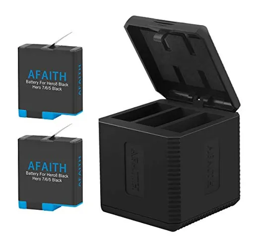 AFAITH Caricabatterie Tripla per Gopro con Ricaricabile Batteria (2 pezzi) custodia di ric...