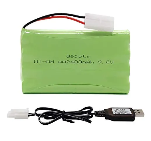 Gecoty® Batteria RC 9.6V 2400mAh, Batteria AA Ricaricabile Ni-MH con Cavo di Ricarica USB...