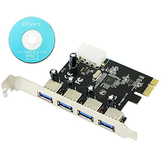 CERRXIAN - Scheda Controller PCIe Express a 4 Porte USB 3.0, Scheda di interfaccia USB 3.0...