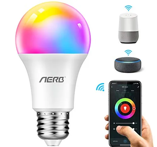 Aerb Lampadina Smart Wifi E27,Lampadina Wi-Fi Intelligente LED 9W 1000LM Multicolore Dimme...