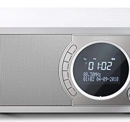 SHARP DR-450(WH) - Radio digitale portatile con DAB/DAB+/FM, Bluetooth 4.2, funzione svegl...