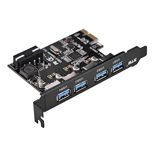 Diyeeni Scheda di espansione PCI-E USB 3.0, da PCIe a USB 3.0 Scheda PCI Express a 4 Porte...