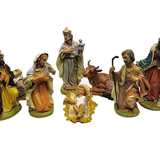 euromarchi Statuette Natività Presepe Sacra Famiglia con Re Magi 8 Pezzi in Resina 20 cm