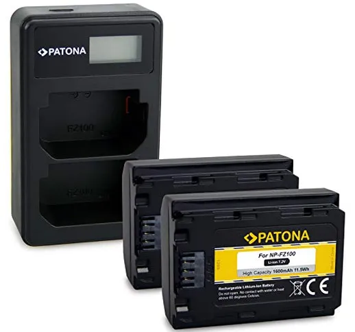 PATONA Caricatore doppio LCD USB con 2x NP-FZ100 Batteria compatibile con Sony Alpha 9, 9I...